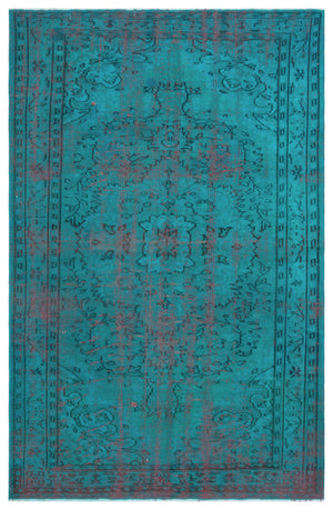 Turquoise Over Dyed Vintage Rug 4'11'' x 7'9'' ft 149 x 236 cm