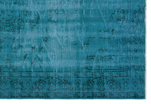 Turquoise Over Dyed Vintage Rug 6'5'' x 9'3'' ft 196 x 281 cm