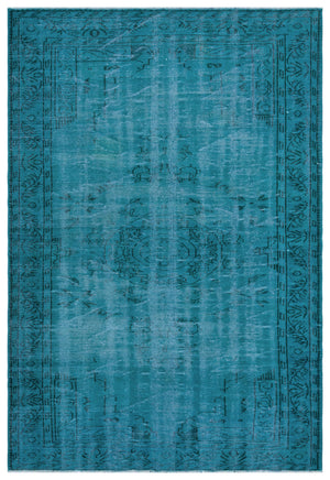 Turquoise Over Dyed Vintage Rug 6'5'' x 9'3'' ft 196 x 281 cm