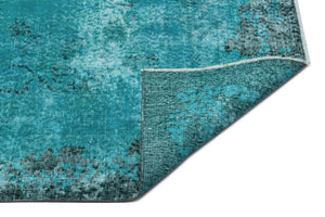 Turquoise Over Dyed Vintage Rug 5'7'' x 9'1'' ft 170 x 278 cm