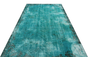 Turquoise Over Dyed Vintage Rug 5'7'' x 9'1'' ft 170 x 278 cm