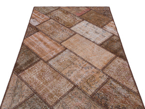 Brown Over Dyed Patchwork Unique Rug 3'12'' x 5'11'' ft 121 x 180 cm