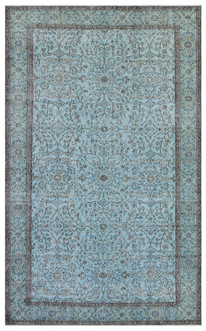 Retro Design Stone Blue Over Dyed Vintage Rug 5'7'' x 9'1'' ft 171 x 278 cm