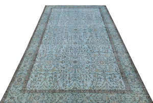 Retro Design Stone Blue Over Dyed Vintage Rug 5'7'' x 9'1'' ft 171 x 278 cm