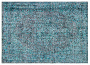 Traditional Design Turquoise Over Dyed Vintage Rug 7'2'' x 10'0'' ft 218 x 305 cm