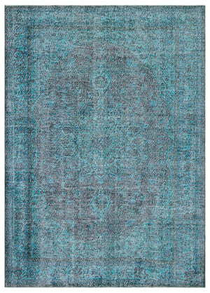 Traditional Design Turquoise Over Dyed Vintage Rug 7'2'' x 10'0'' ft 218 x 305 cm