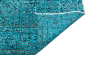 Retro Design Turquoise Over Dyed Vintage Rug 5'8'' x 9'3'' ft 173 x 283 cm