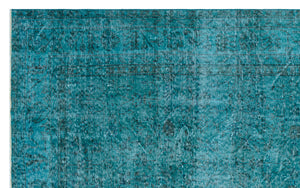 Retro Design Turquoise Over Dyed Vintage Rug 5'8'' x 9'3'' ft 173 x 283 cm