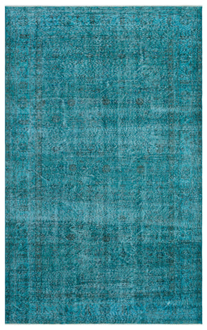 Retro Design Turquoise Over Dyed Vintage Rug 5'8'' x 9'3'' ft 173 x 283 cm