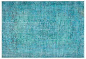 Traditional Design Turquoise Over Dyed Vintage Rug 6'3'' x 9'5'' ft 191 x 287 cm