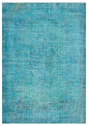Traditional Design Turquoise Over Dyed Vintage Rug 6'3'' x 9'5'' ft 191 x 287 cm