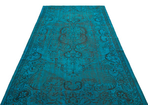 Traditional Design Turquoise Over Dyed Vintage Rug 5'5'' x 9'4'' ft 164 x 284 cm
