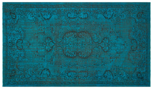 Traditional Design Turquoise Over Dyed Vintage Rug 5'5'' x 9'4'' ft 164 x 284 cm