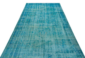 Turquoise Over Dyed Vintage Rug 5'7'' x 9'1'' ft 170 x 278 cm