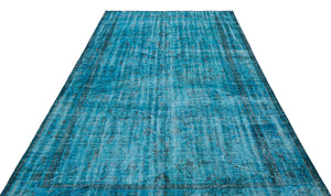 Retro Design Turquoise Over Dyed Vintage Rug 6'5'' x 9'1'' ft 195 x 277 cm
