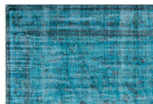Retro Design Turquoise Over Dyed Vintage Rug 6'5'' x 9'1'' ft 195 x 277 cm