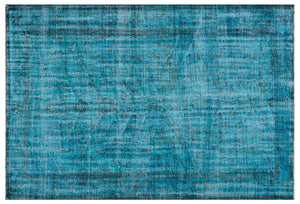 Retro Design Turquoise Over Dyed Vintage Rug 6'5'' x 9'1'' ft 195 x 277 cm