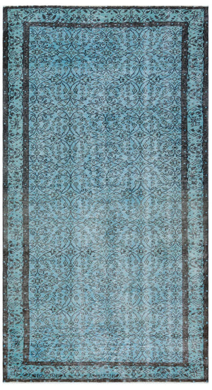 Retro Design Blue Over Dyed Vintage Rug 4'8'' x 8'6'' ft 143 x 260 cm