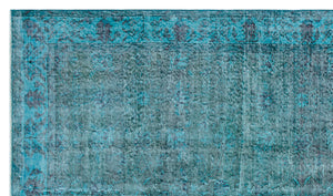 Retro Design Turquoise Over Dyed Vintage Rug 5'3'' x 9'1'' ft 160 x 278 cm