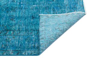 Retro Design Turquoise Over Dyed Vintage Rug 4'11'' x 7'8'' ft 150 x 234 cm