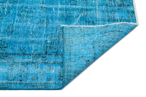 Retro Design Turquoise Over Dyed Vintage Rug 4'9'' x 7'9'' ft 145 x 237 cm