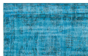 Retro Design Turquoise Over Dyed Vintage Rug 4'9'' x 7'9'' ft 145 x 237 cm