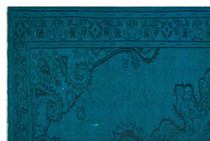 Traditional Design Turquoise Over Dyed Vintage Rug 6'2'' x 9'4'' ft 187 x 285 cm