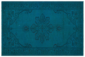 Traditional Design Turquoise Over Dyed Vintage Rug 6'2'' x 9'4'' ft 187 x 285 cm