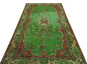 Traditional Design Natural Aged Green Vintage Rug 5'2'' x 9'4'' ft 158 x 285 cm