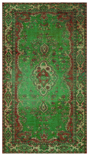 Traditional Design Natural Aged Green Vintage Rug 5'2'' x 9'4'' ft 158 x 285 cm