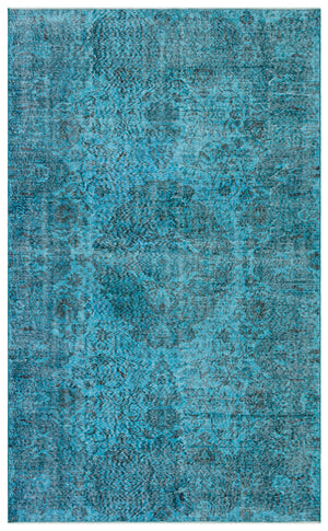 Traditional Design Turquoise Over Dyed Vintage Rug 5'5'' x 8'11'' ft 166 x 272 cm