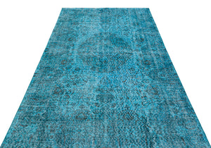 Traditional Design Turquoise Over Dyed Vintage Rug 5'5'' x 8'11'' ft 166 x 272 cm