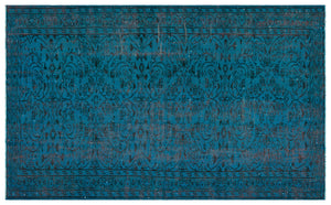 Retro Design Blue Over Dyed Vintage Rug 5'7'' x 8'11'' ft 171 x 272 cm