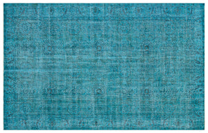 Retro Design Turquoise Over Dyed Vintage Rug 5'10'' x 9'2'' ft 179 x 280 cm