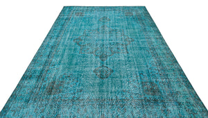 Traditional Design Turquoise Over Dyed Vintage Rug 7'3'' x 10'1'' ft 221 x 307 cm
