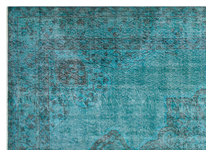 Traditional Design Turquoise Over Dyed Vintage Rug 7'3'' x 10'1'' ft 221 x 307 cm
