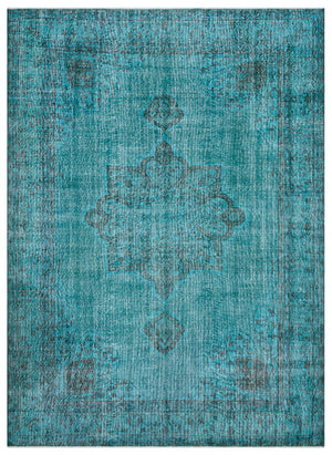 Traditional Design Turquoise Over Dyed Vintage Rug 7'3'' x 10'1'' ft 221 x 307 cm
