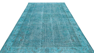 Retro Design Turquoise Over Dyed Vintage Rug 7'1'' x 10'1'' ft 215 x 307 cm