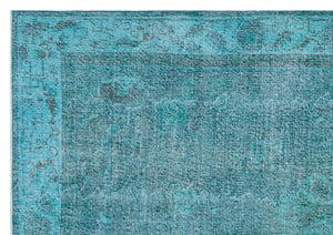 Retro Design Turquoise Over Dyed Vintage Rug 7'1'' x 10'1'' ft 215 x 307 cm