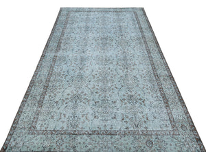 Retro Design Stone Blue Over Dyed Vintage Rug 5'2'' x 9'3'' ft 158 x 283 cm