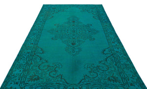 Traditional Design Turquoise Over Dyed Vintage Rug 5'10'' x 9'2'' ft 177 x 280 cm