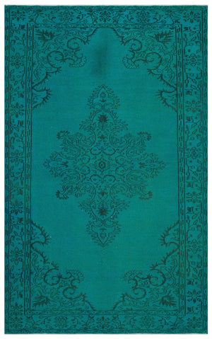Traditional Design Turquoise Over Dyed Vintage Rug 5'10'' x 9'2'' ft 177 x 280 cm