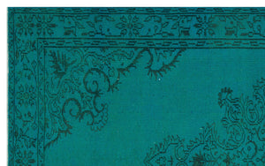 Traditional Design Turquoise Over Dyed Vintage Rug 5'10'' x 9'2'' ft 177 x 280 cm