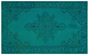 Traditional Design Turquoise Over Dyed Vintage Rug 5'10'' x 9'2'' ft 177 x 280 cm