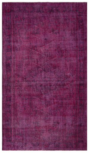 Distressed Fuchsia Over Dyed Vintage Rug 5'8'' x 9'9'' ft 173 x 296 cm