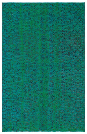 Retro Design Turquoise Over Dyed Vintage Rug 5'4'' x 8'6'' ft 162 x 258 cm