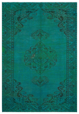 Traditional Design Turquoise Over Dyed Vintage Rug 5'10'' x 8'4'' ft 178 x 255 cm