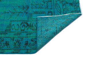 Traditional Design Turquoise Over Dyed Vintage Rug 5'1'' x 7'10'' ft 154 x 240 cm