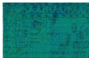 Traditional Design Turquoise Over Dyed Vintage Rug 5'1'' x 7'10'' ft 154 x 240 cm