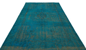 Traditional Design Turquoise Over Dyed Vintage Rug 5'9'' x 8'10'' ft 175 x 270 cm